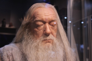 Dumbledore morto. Nessas superproduções, quando um personagem morre, o ator não tem que fingir de morto. Eles criam bonecos mortos identicos. Muito mágico!